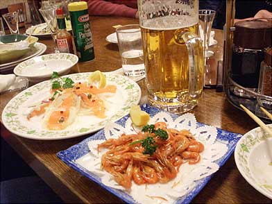 川海老のから揚げ、サーモンマリネ